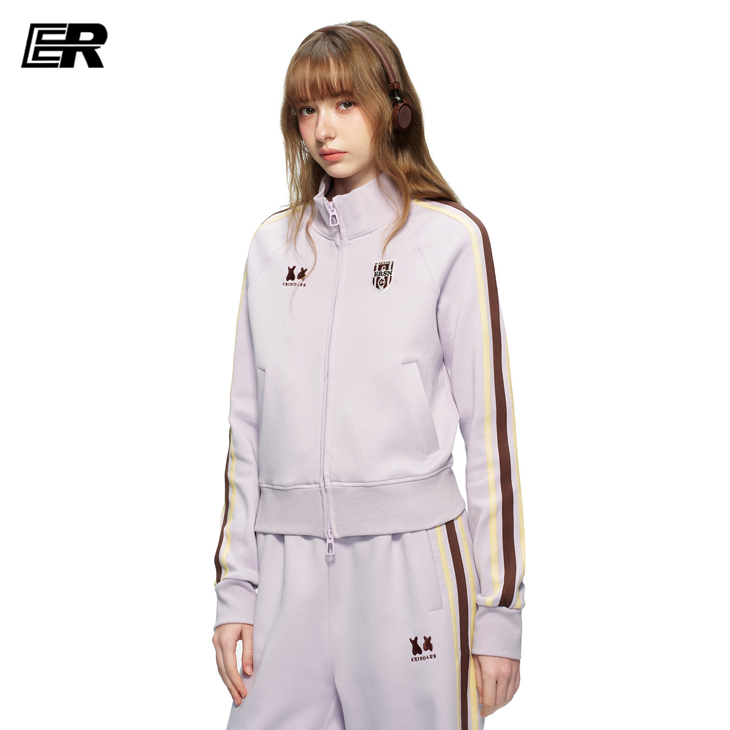 【抗菌防螨】ER刺绣双拉链撞色条纹短款开衫卫衣女春修身运动外套,男装,休闲运动套装,淘宝优惠券,粉丝福利购,淘宝优惠卷