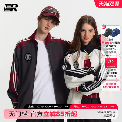 ER撞色条纹插肩袖卫衣男2025春秋美式休闲潮牌情侣立领拉链外套女