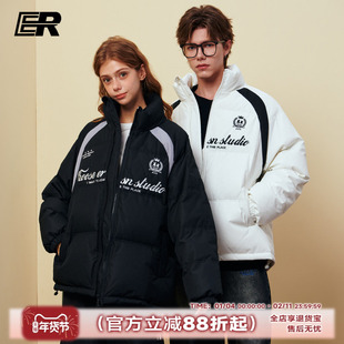 ER插肩袖美式羽绒服男女冬季学院风潮牌宽松90白鹅绒保暖面包服