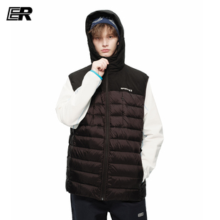 ER户外防风轻薄排骨羽绒马甲男女同款连帽保暖内胆无袖坎肩外套