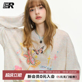 上衣 物理防晒男女国潮嘻哈潮流外穿长袖 ER花卉蝴蝶彩绘罩衫 薄款