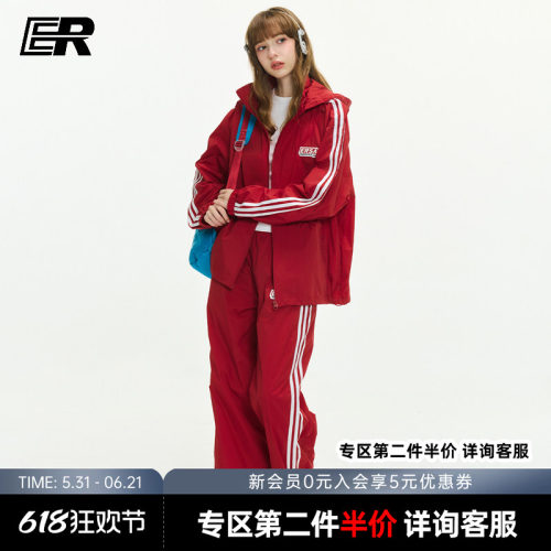 ER学院风撞色条纹防晒裤子秋季潮牌美式运动休闲宽松直筒休闲长裤