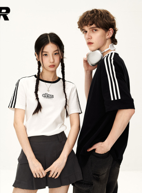 【明星同款】ER索罗娜防晒凉感条纹字母短袖速干T恤情侣运动定制