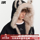 ER兔耳朵座山雕连帽外套2026冬珍珠logo毛领夹克美式 潮牌男女棉服