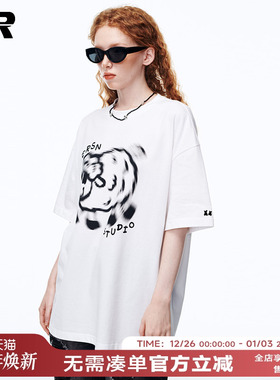 【明星同款】ER虚幻小羊印花短袖T恤男2026夏季新款美式情侣