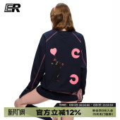 ER腊肠狗卡通风爱心撞色印花长袖 潮牌情侣圆领运动上衣 T恤春季
