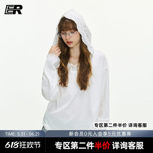 ER蕾丝旋律罩衫女2026秋季美式潮牌休闲连帽上衣松弛感小众帽衫