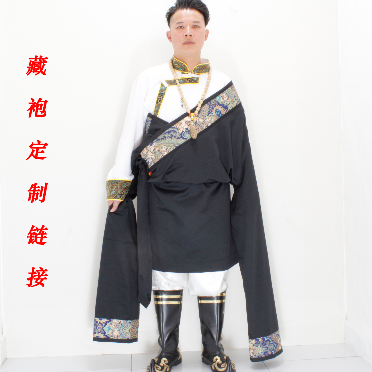 男藏袍藏族舞蹈服锅庄舞\热巴舞\ 弦子舞演出服定制