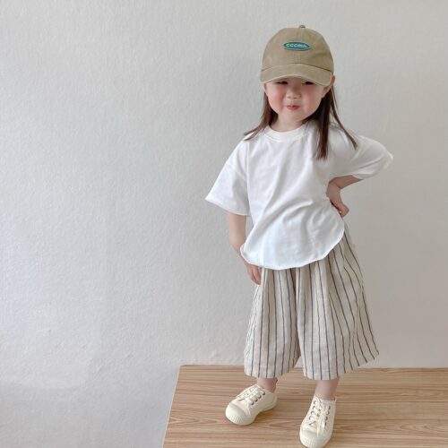 女童条纹阔腿裤夏季薄款2026新款