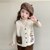 女童拉布布洋气马甲秋冬季 女宝宝保暖背心儿童加厚毛毛衣 2026新款
