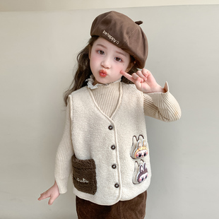 女童拉布布洋气马甲秋冬季 女宝宝保暖背心儿童加厚毛毛衣 2025新款