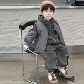 男童秋冬款 外套加厚卫衣帅洋气宝宝棉马甲儿童加绒连帽棉衣服套装