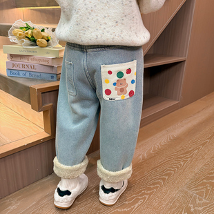 女童加绒裤子2026新款秋冬款儿童冬季一体绒女宝宝过冬洋气牛仔裤