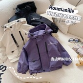 上衣小童连帽男孩风衣潮 薄款 男童外套春秋宝宝冲锋衣秋装 儿童秋季