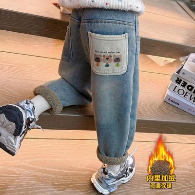 男女童一体绒牛仔裤宝宝加绒加厚