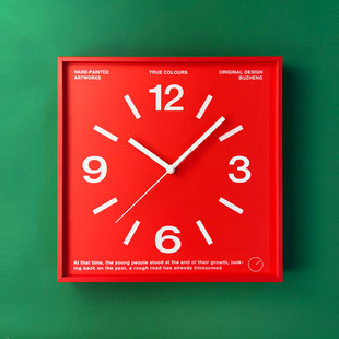 不争设计挂钟挂墙挂表简约设计客厅餐厅轻奢静音装 饰画正方形挂钟