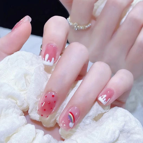 梦幻甜美彩虹腮红晕染甲