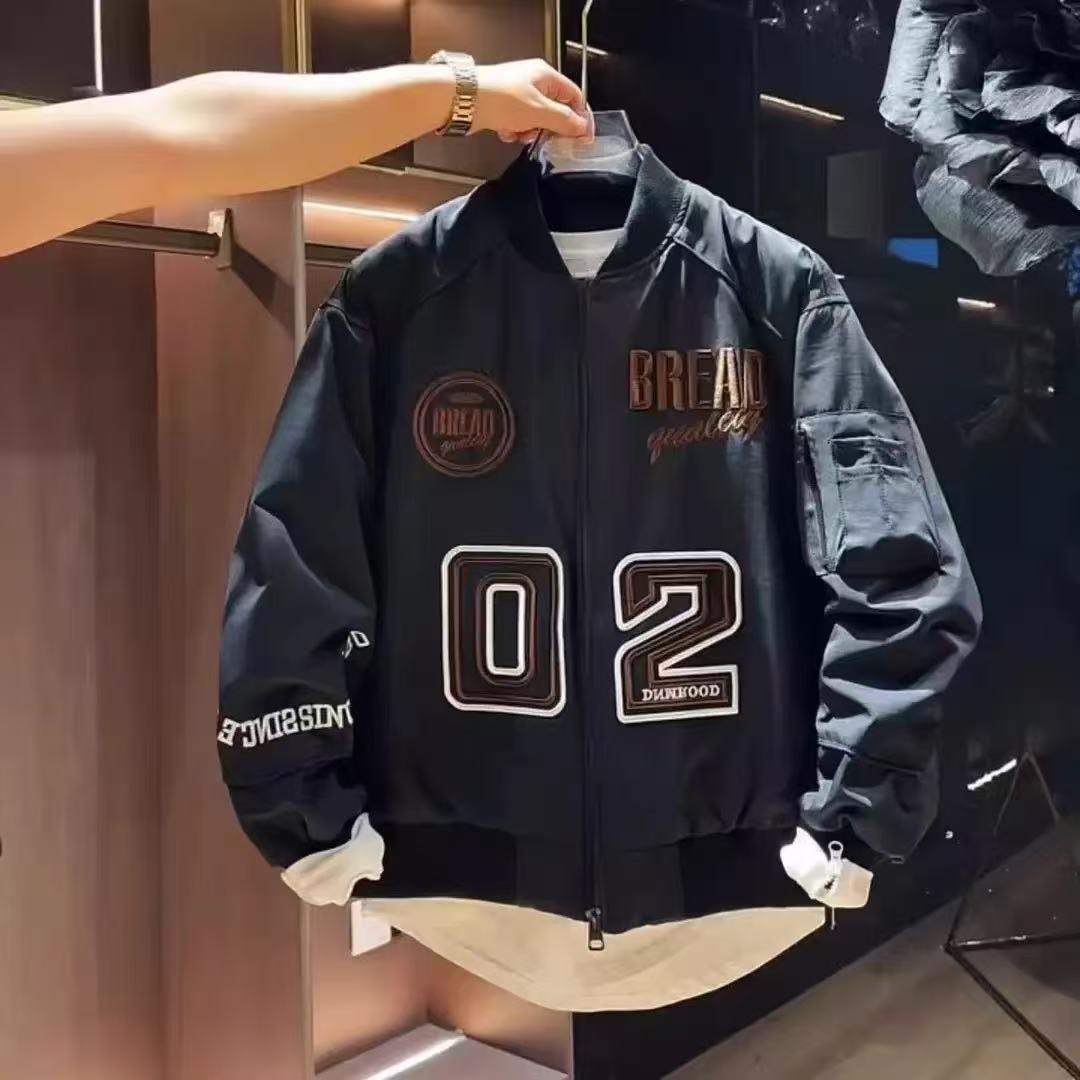 春季单款潮牌刺绣圆领外套男美式潮流情侣休闲痞帅贴标棒球服夹克