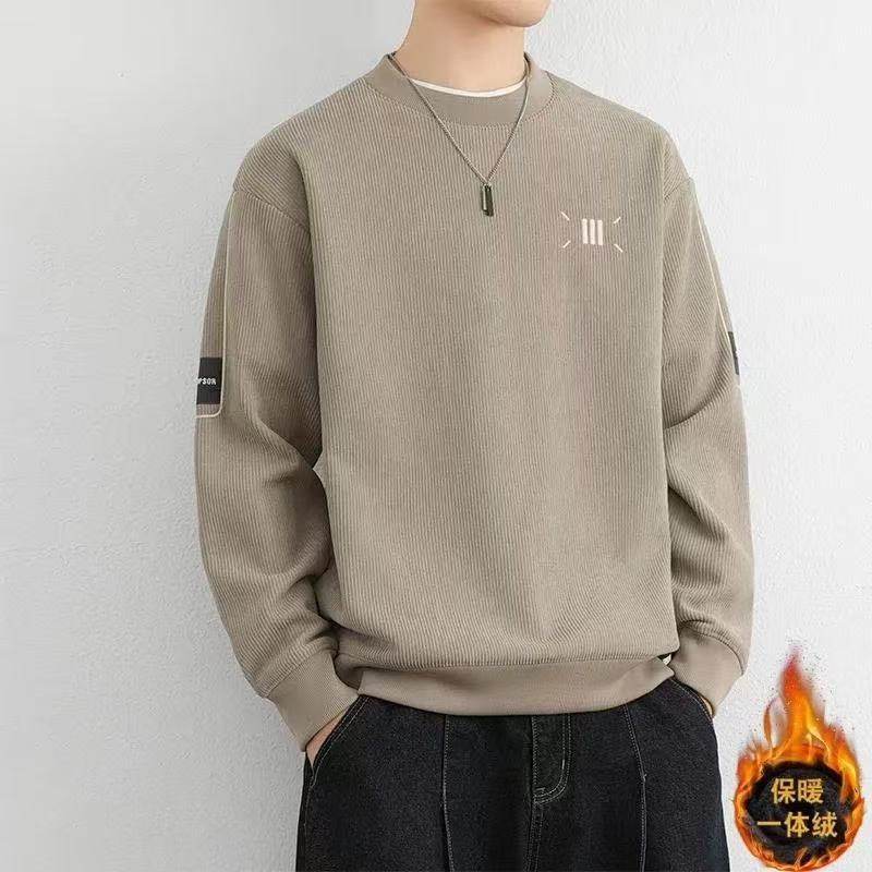 圆领毛衣男生秋冬季2025新款加绒加厚一体绒潮冬装内搭打底针织衫
