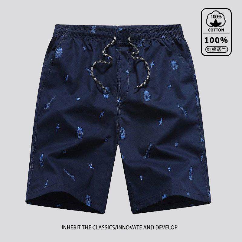 纯棉运动短裤男士夏季外穿直筒大码休闲裤子男款时尚印花五分裤薄