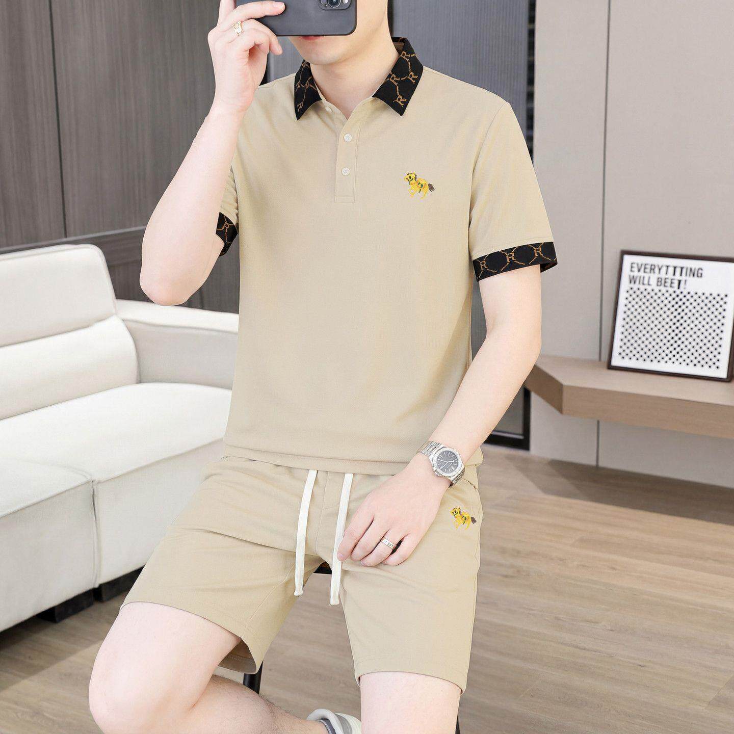 夏季2026新款男士运动套装时尚休闲薄款两件套短袖短裤男款POLO衫