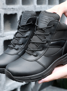 春秋君洛克D13608六寸中帮拉链作战靴轻便男士耐磨黑色真皮战术靴