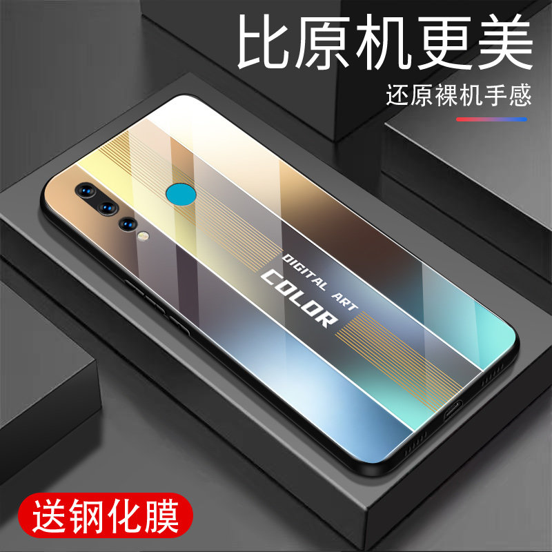 适用华为nova4手机壳玻璃nova4保护套全包边vce-al00超薄玻璃撞色防摔
