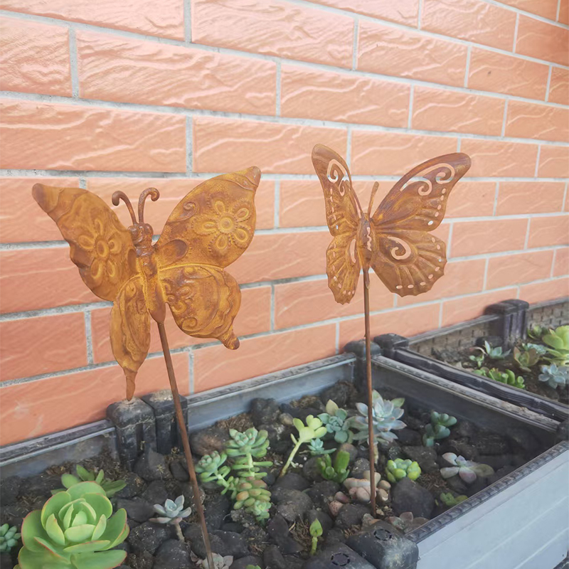 跨境铁艺复古生锈蝴蝶地插