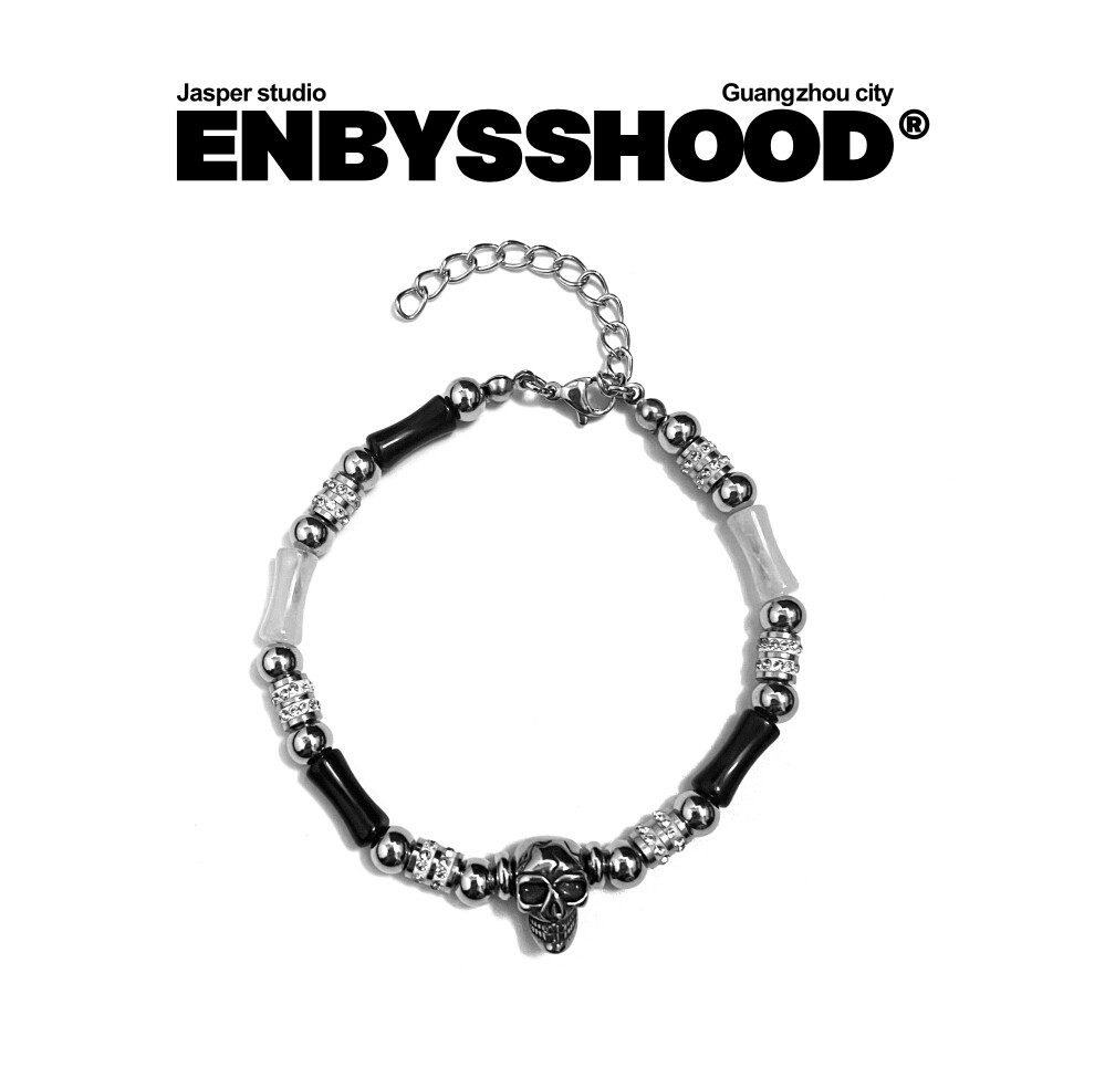 ENBYSSHOOD原创设计欧美彩色锆石骷髅头竹节拼接黑暗风钛钢项链