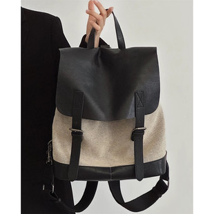 双肩包简约复古新款 大容量帆布背包电脑包旅行潮流大学生书包 时尚