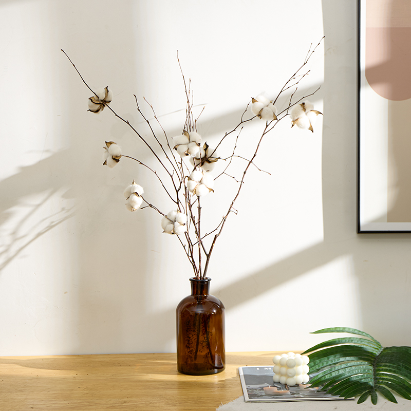 天然棉花干花花束diy材料装饰摆件高级感真花树枝树干小清新北欧