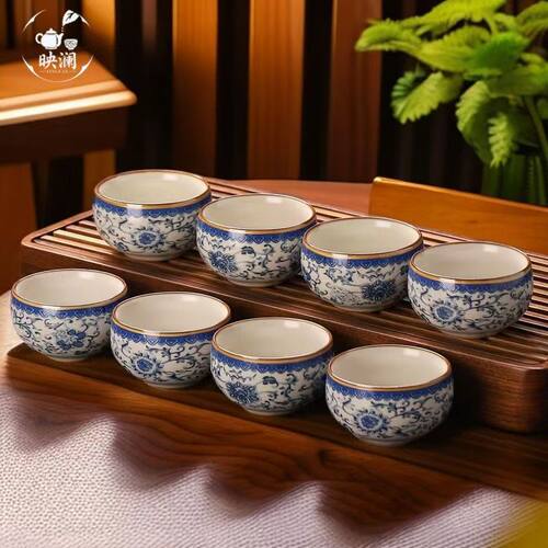 高档汝窑功夫茶具茶杯家用高颜值喝茶品茗杯个人专用小茶碗主人杯