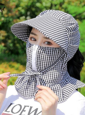 防晒帽子女遮阳帽太阳帽面部防护遮脸脖子全脸罩干活妈妈面纱户外
