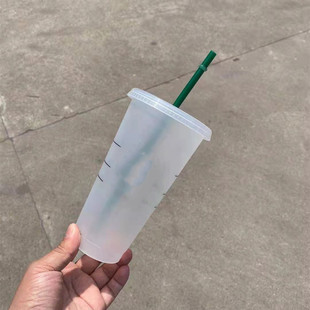 亚马逊创意水杯 PP材质感温塑料变色杯冷水变色吸管杯跨境奶茶杯