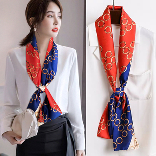 装 韩国百搭韩版 饰领巾围巾 细窄长条小丝巾女春秋洋气时尚 明星同款