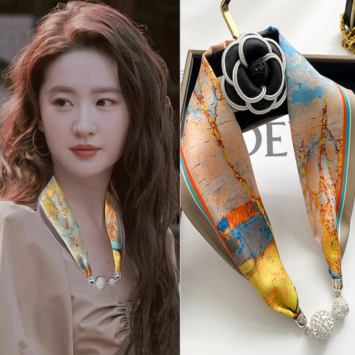 磁吸扣丝巾发带黑白色网红新款磁力扣手链小长条女春夏天项链颈带