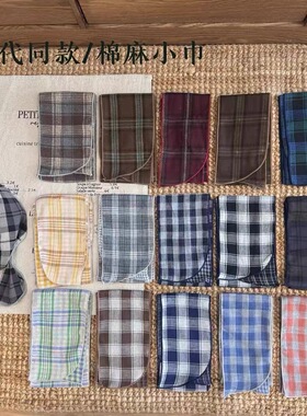 格子细长条窄丝巾女百搭装饰小领巾长款条纹腰带发带绑包棉麻飘带