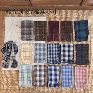 格子细长条窄丝巾女百搭装饰小领巾长款条纹腰带发带绑包棉麻飘带