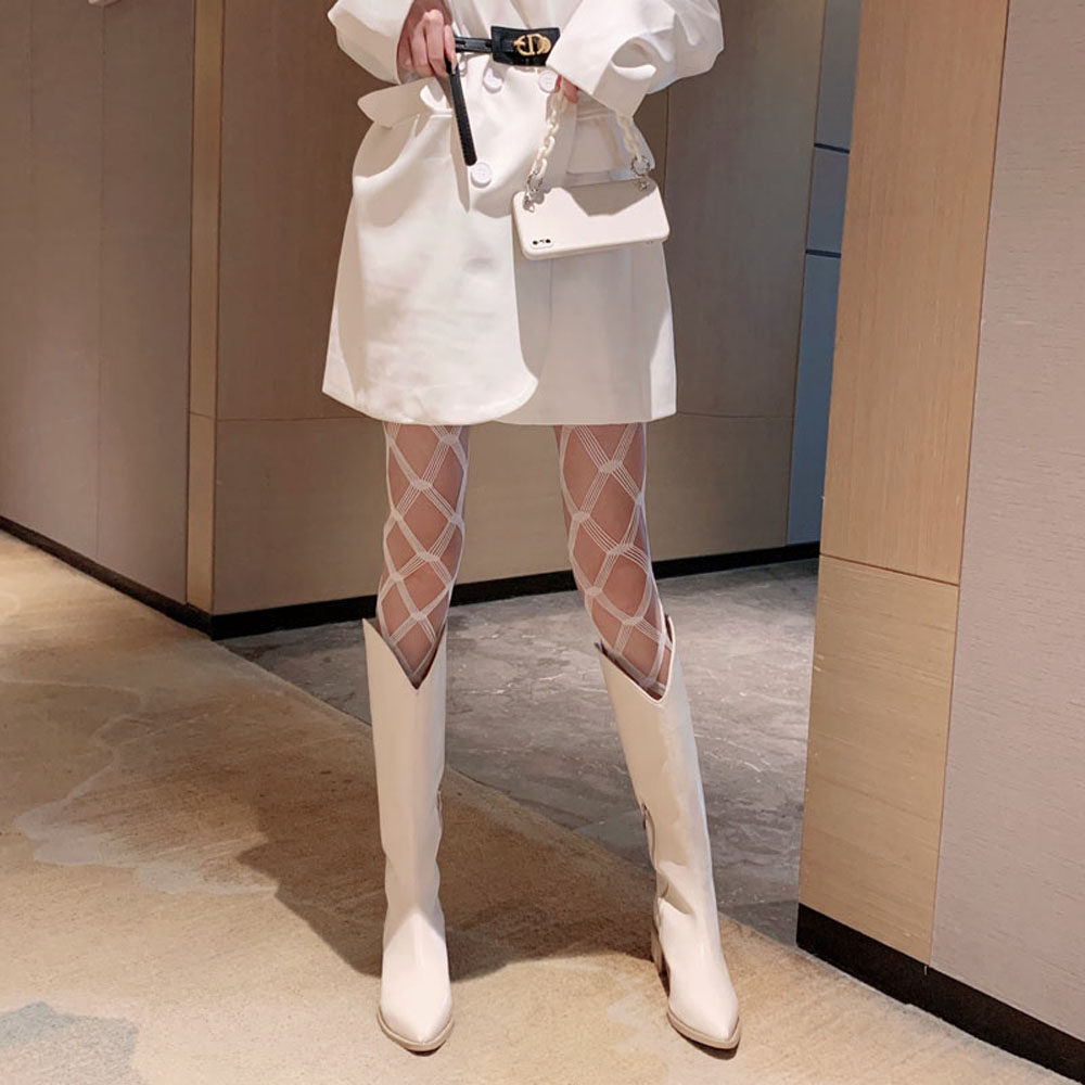 大网格丝袜性感渔网袜大码勾丝菱形格镂空个性花纹辣妹连裤袜薄款