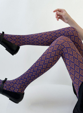 紫色打底裤女秋冬中厚复古花纹美腿袜彩色丝袜个性御姐连裤袜加长