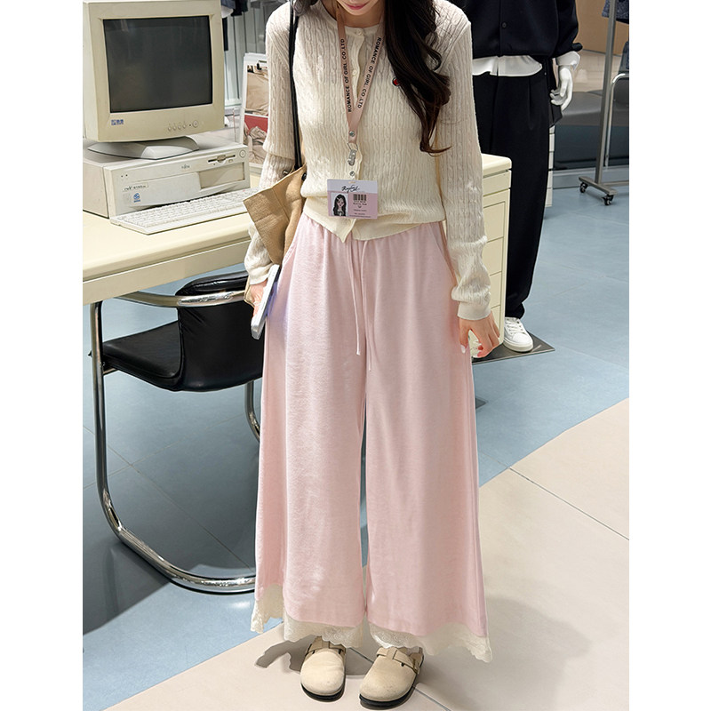 蕾丝花边阔腿裤女2026年秋冬新款柔软百搭仙女风慵懒空气感裙裤