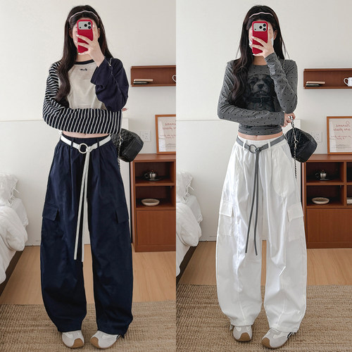美式复古工装裤女2026年秋季新款修身氛围感垂感弯刀工装阔腿裤