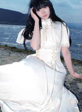 muggle studio “釉”原创设计法式复古夏气质收腰蕾丝连衣长裙