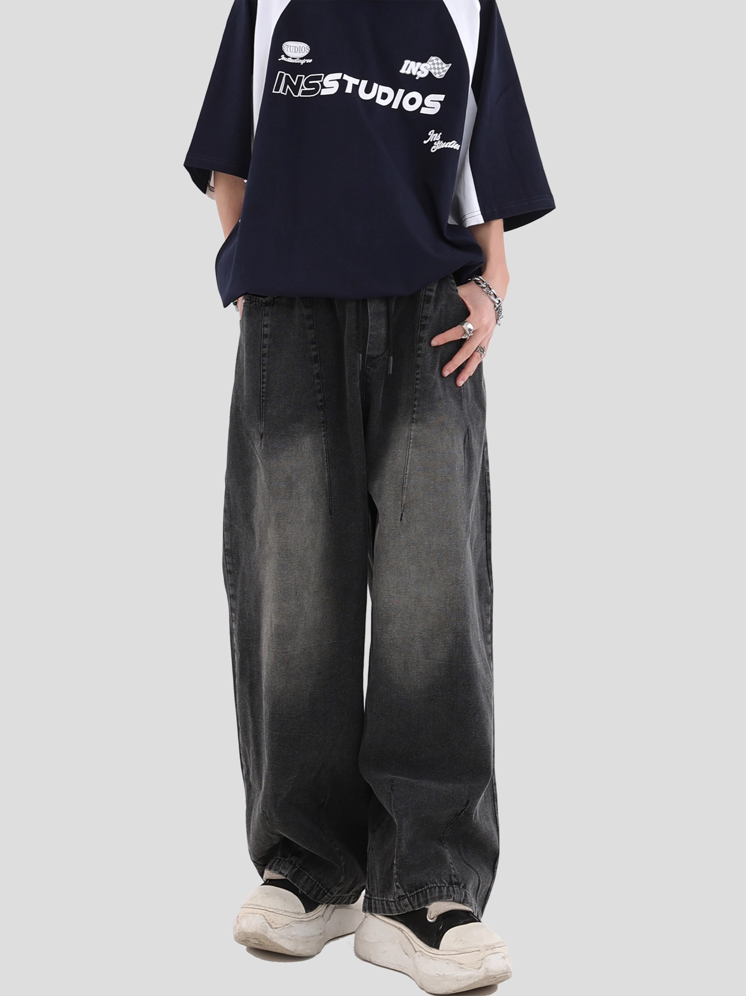 牛仔裤男2024春季直筒阔腿裤子