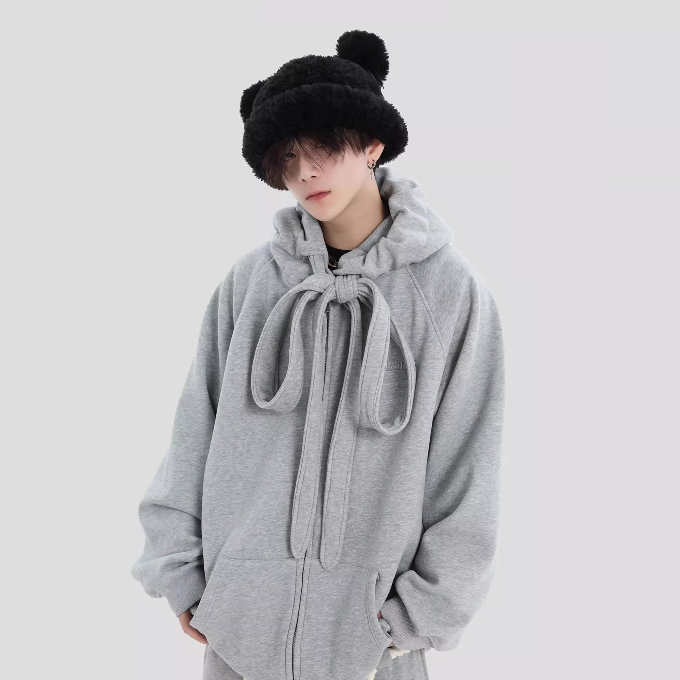 美式复古绑带连帽卫衣男秋冬季国潮牌情侣装蝴蝶结外套小众设计感,男装,卫衣,淘宝优惠券,粉丝福利购,淘宝优惠卷