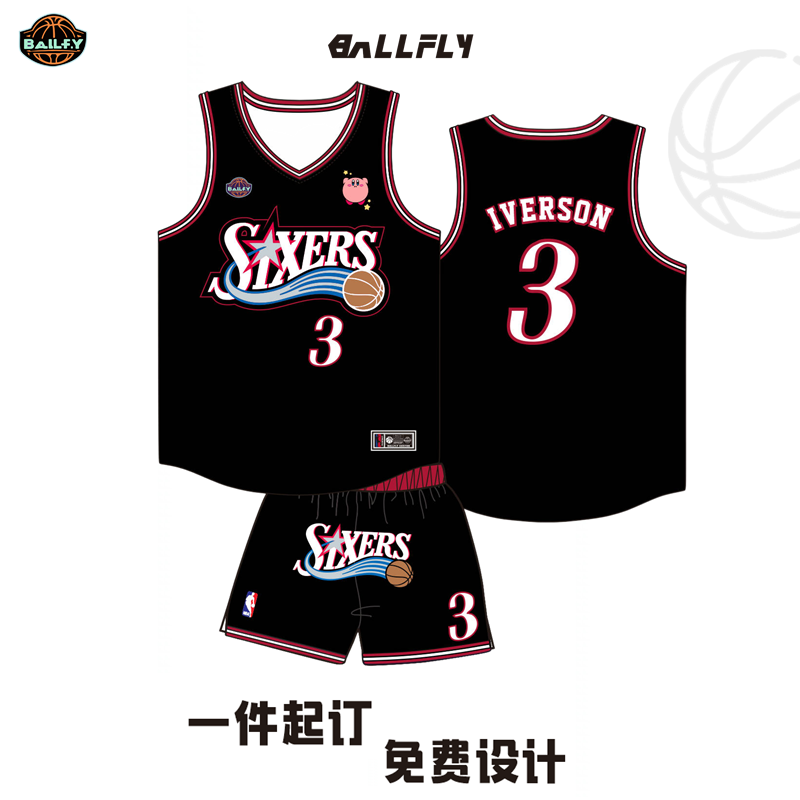 BALLFLY球服定制76人艾弗森复古背心星之卡比卡通篮球服比赛队服