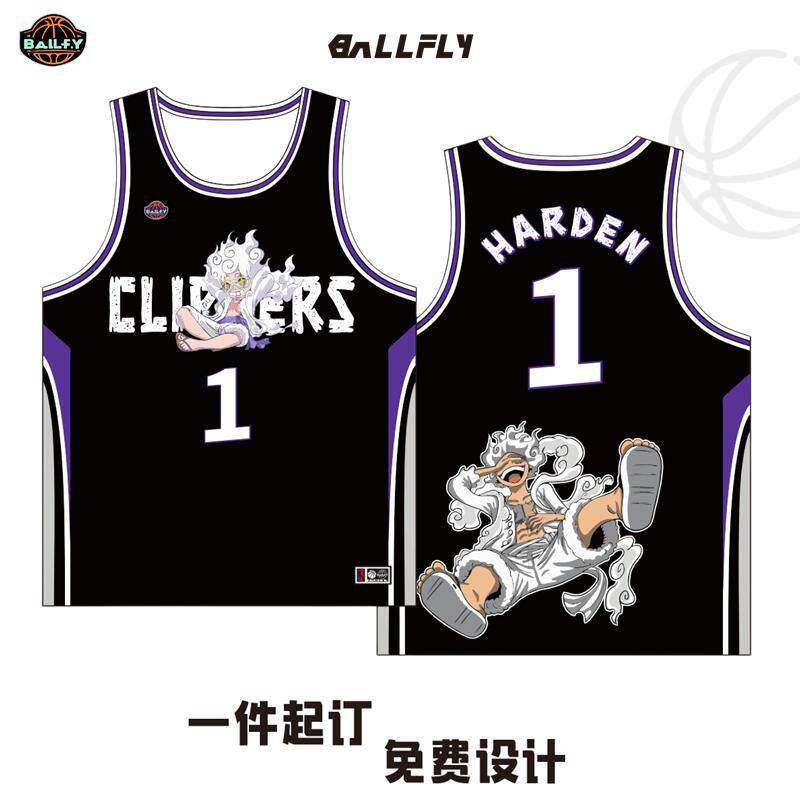BALLFLY球服哈登球衣海贼王卡通背心儿童学生篮球服男套装比赛服