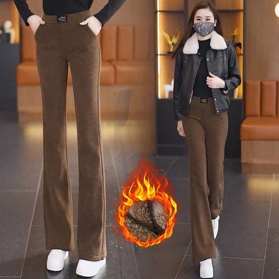 加绒加厚微喇裤女2025秋冬季新款休闲马蹄裤时尚高腰显瘦喇叭裤子