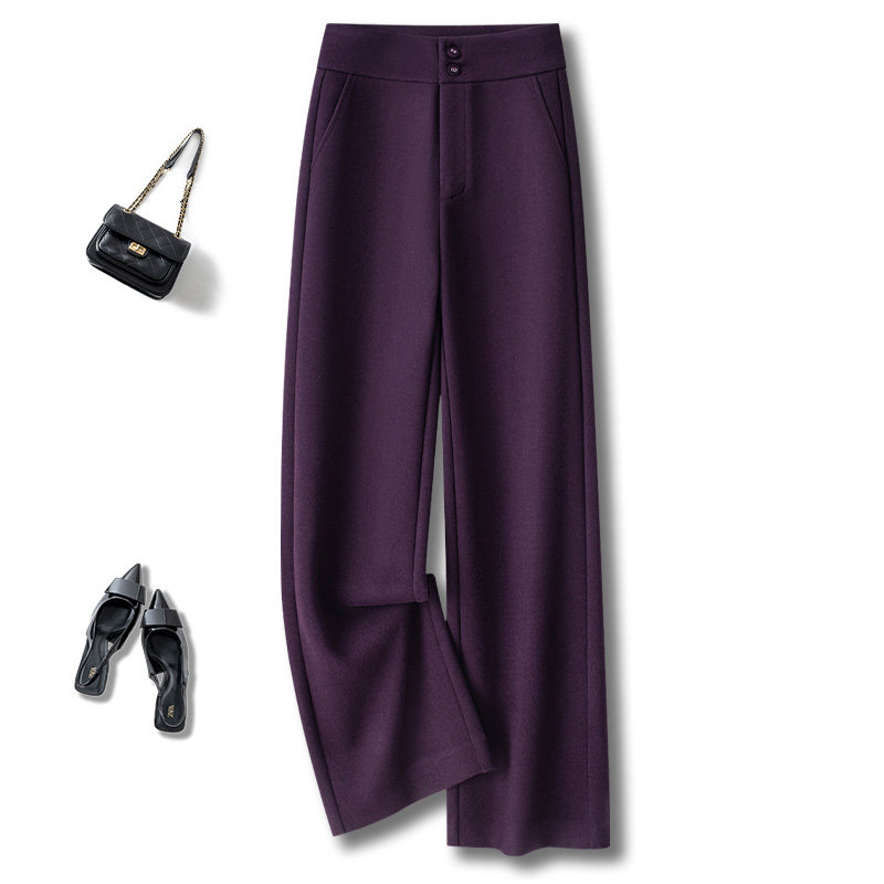 高级乌梅紫色阔腿裤女秋冬2025新款高腰宽松垂感直筒西装裤