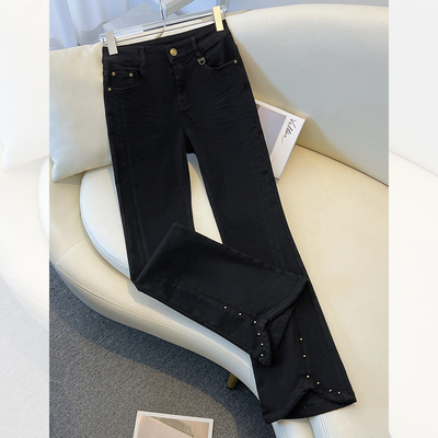 黑色微喇裤牛仔裤女2025新款爆款秋季小个子修身弹力显瘦喇叭裤子